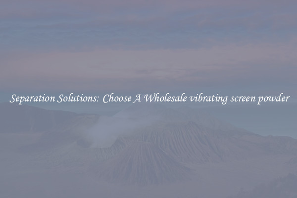 Separation Solutions: Choose A Wholesale vibrating screen powder